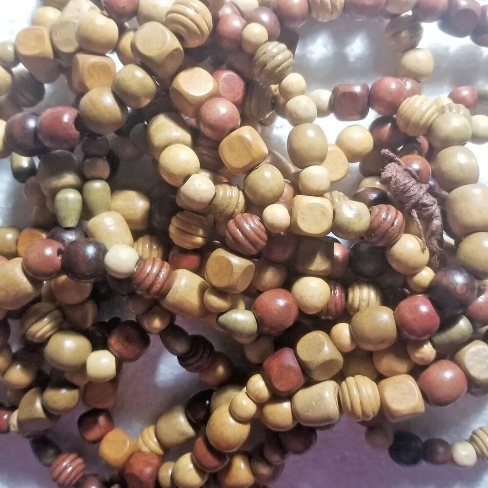 Wood Bead Garland Vintage Look Assorted Wood Tones & Shapes Approx. 20 Feet Long
